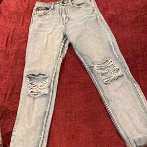 Wide leg light wash ripped jeans